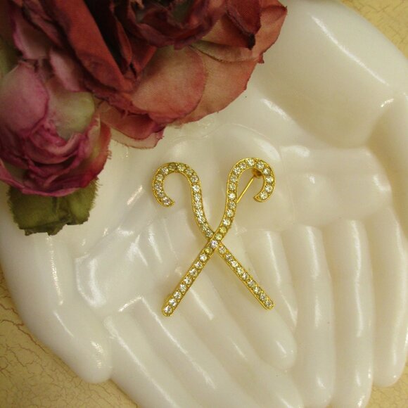 Vintage ORA Crystal Rhinestone Gold Egyptian Pharaoh Crook Scepter Brooch - Picture 8 of 15